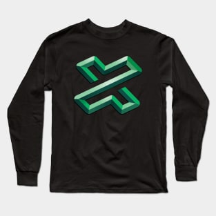 Letter X Embossed Green 3D Style Futuristic Design Long Sleeve T-Shirt